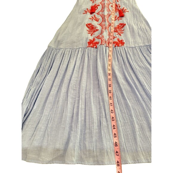 Anthropologie Entro Embroidered Tiered Boho Maxi Dress Women Size M Blue Coral - Picture 8 of 12
